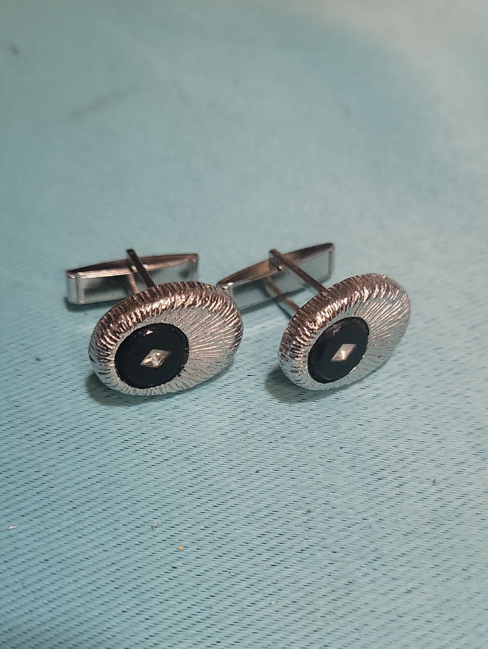 Silver and Black Oval Men's Cufflinks